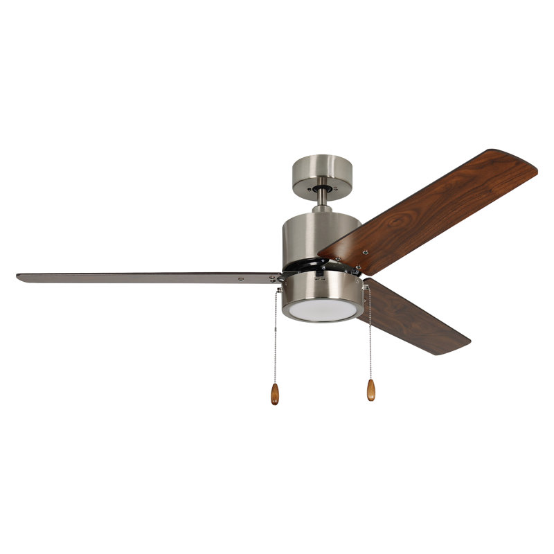 Oliveira 52" 3-Blade Indoor Ceiling Fan, Brown Wood, Brushed Nickel