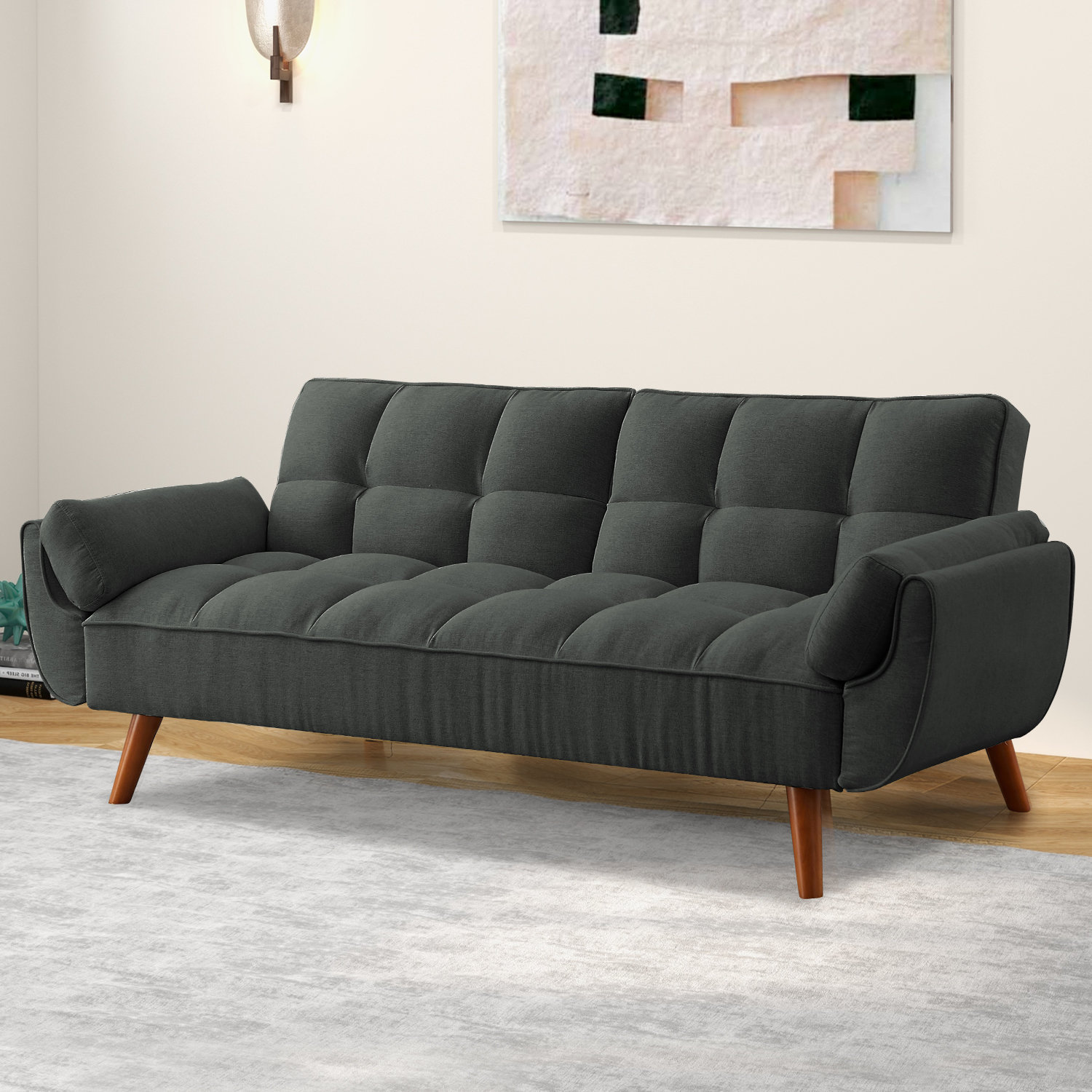 Wade Logan Arnbert Full 75.39" Wide Tufted Back Convertible Sofa ...