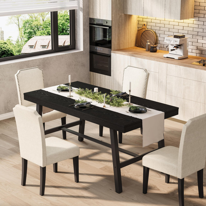 Table de salle à manger industrielle 55 po pour 2 à 6 personnes - Table de cuisine rectangulaire avec structure en métal robuste et plateau en bois de bouleau rustique - Mobilier de salle à manger peu encombrant