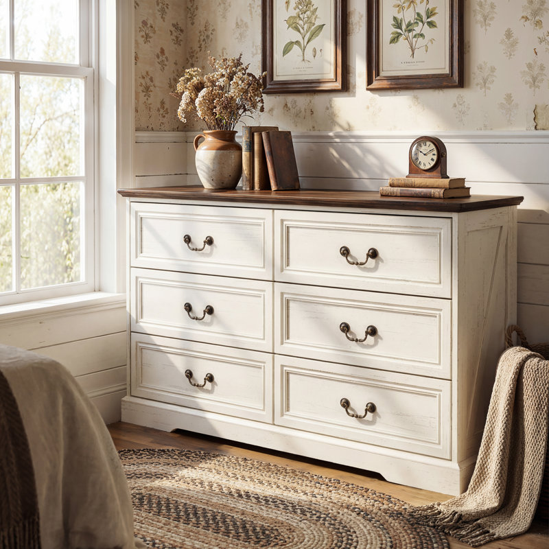 6-Drawer Dresser With Elegent Design, Beige