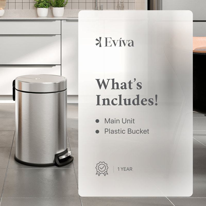 Totti 1.3 Gallon Stainless Steel Trash Can with Pedal and Soft Closing Lid