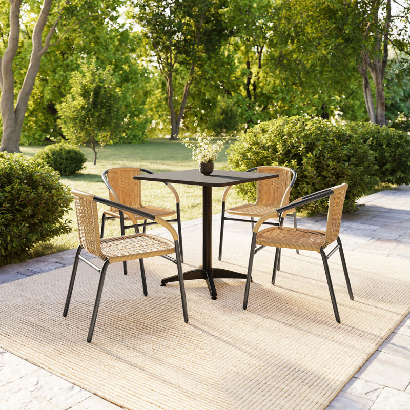 Chaises de restaurant empilables en rotin pour l'intérieur et l'extérieur Arthor par Flash Furniture, Beige
