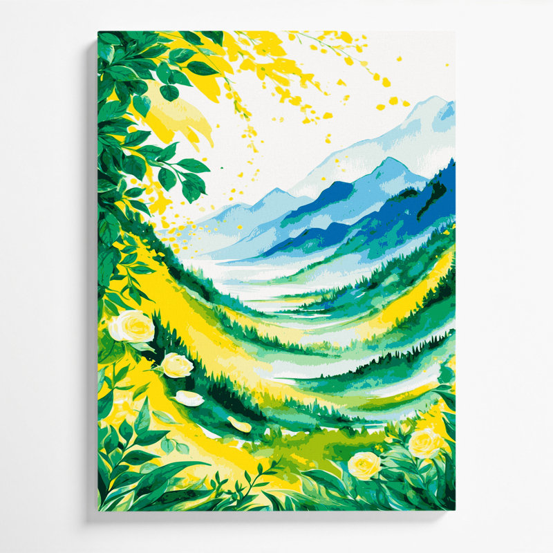 Aquarelle, paysage 22, art mural sur toile verte, H 11 po x l 14 po