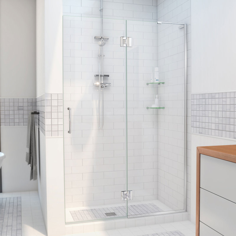 DreamLine Unidoor-X 53 inch W x 72 inch H Frameless Hinged Shower Door in Chrome - Left Wall Installation, Left Configuration