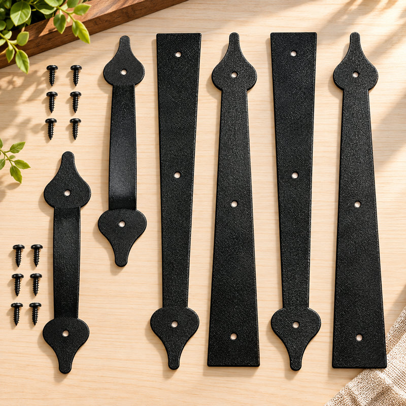 Ensemble de quincaillerie de charnières décoratives en acier pour porte de garage en acier, noir
