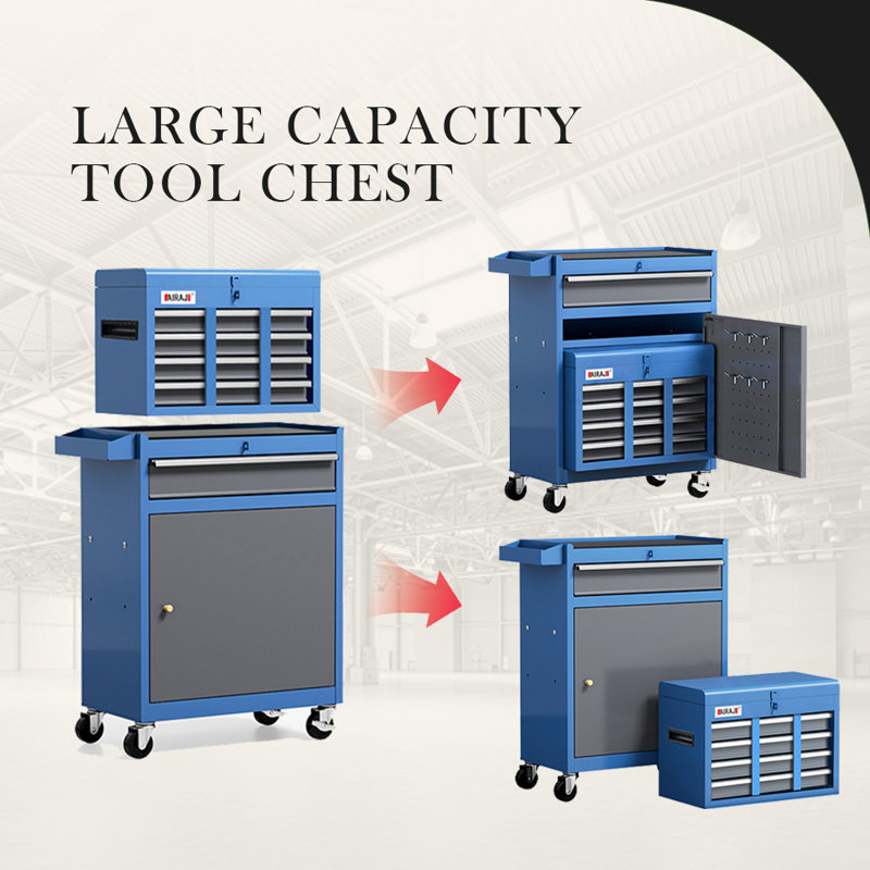 Heavy-Duty 4-Drawer Rolling Tool Chest with Lockable Storage & 4-Wheel Mobility - 2-in-1 Tool Cabinet