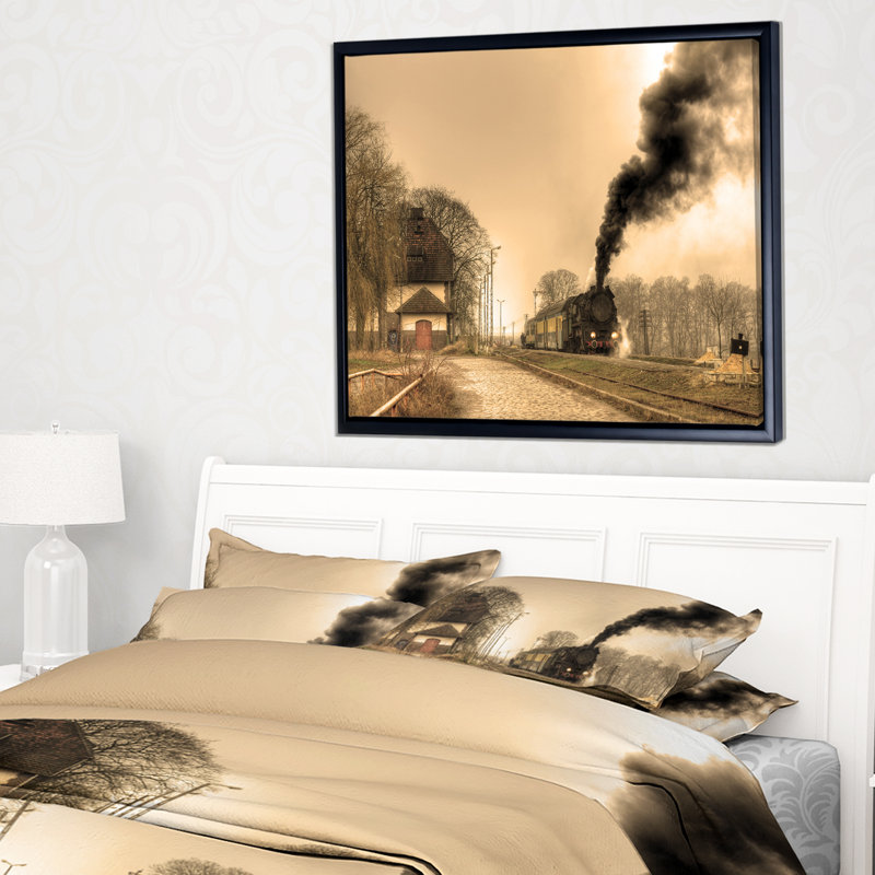 «Retro Steam Train», photographie, H 12 po x l 20 po x P 1 po, Toile avec cadre flottant