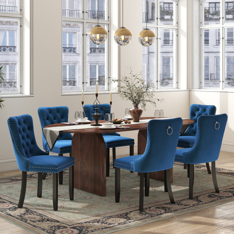 Ensemble de salle à manger Mid-Century, 7 pièces : table, 6 chaises, Bleu, Brun