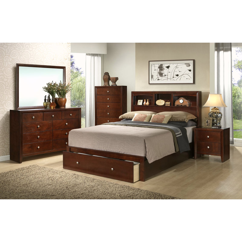 Table de chevet 2 tiroirs en bois cerise brune