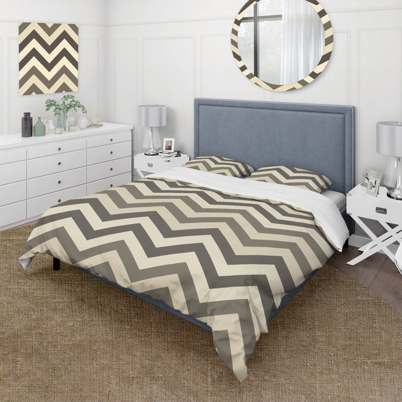 Ensemble de housse de couette noir beige Midcentury Chevron III - Midcentury