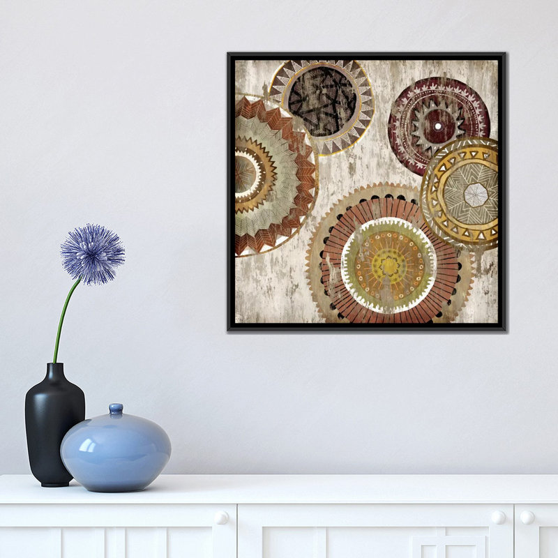 «Native Circle II», impression sur toile, H 26 po x l 26 po x P 1,5 po, Toile encadrée noire, Pas de tapis