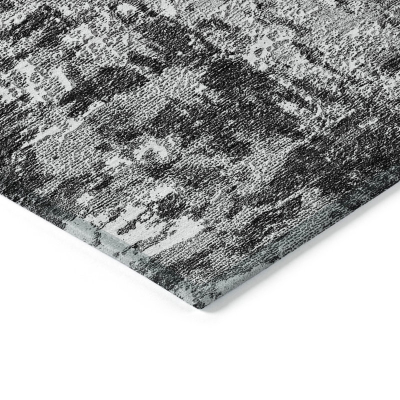 Tapis extérieur lavable abstrait gris anthracite et argent 9 pi x 12 pi