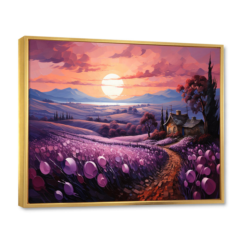 Paysage campagne lavande patchwork I, Cadre flottant doré, H 24 po x l 32 po x P 1 po
