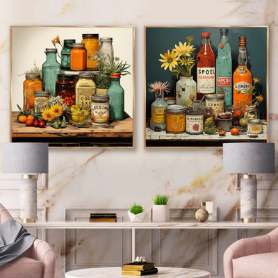 Modern Condiments Fusion - Condiments Square Collage Set Of 2