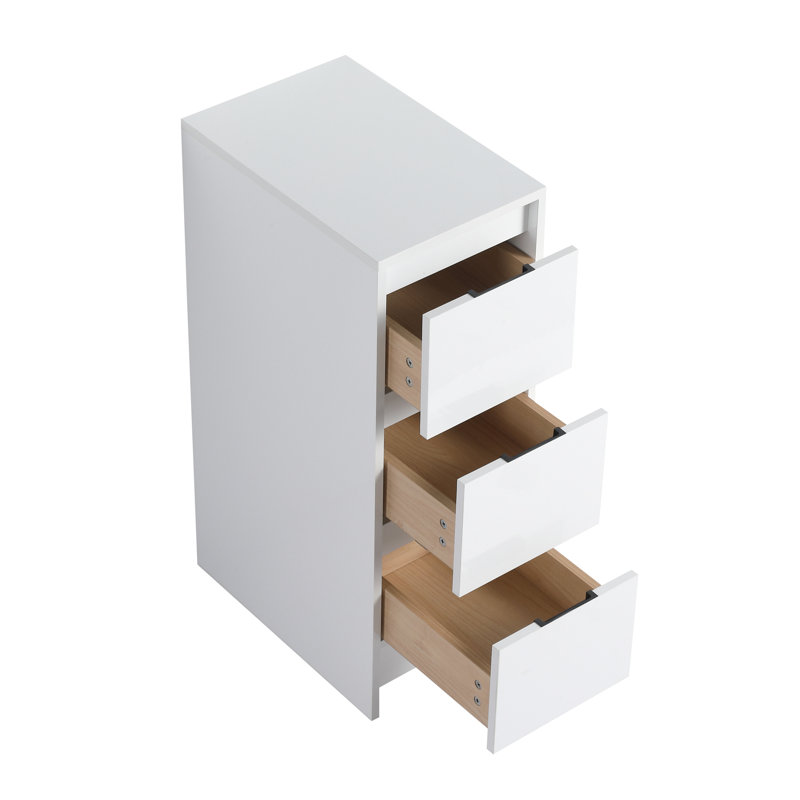12" Freestanding Bathroom Storage With 3 Drawers, Glossy White Design, Suitable For Multiple Rooms In Dwelling Unit Finish, Ideal Storing Essentials
