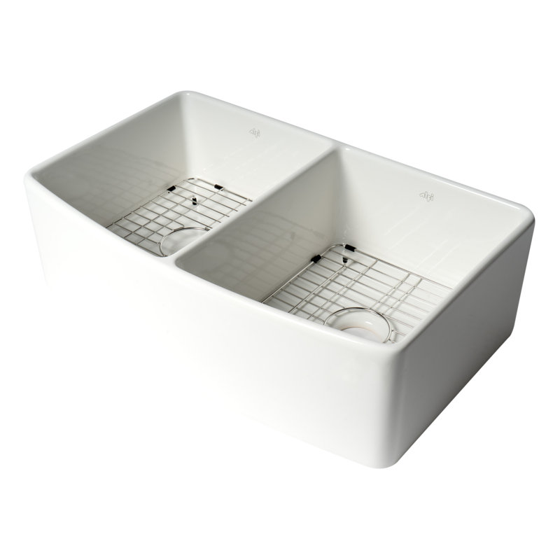 White Fireclay Double Bowl Farmhouse Kitchen Sink