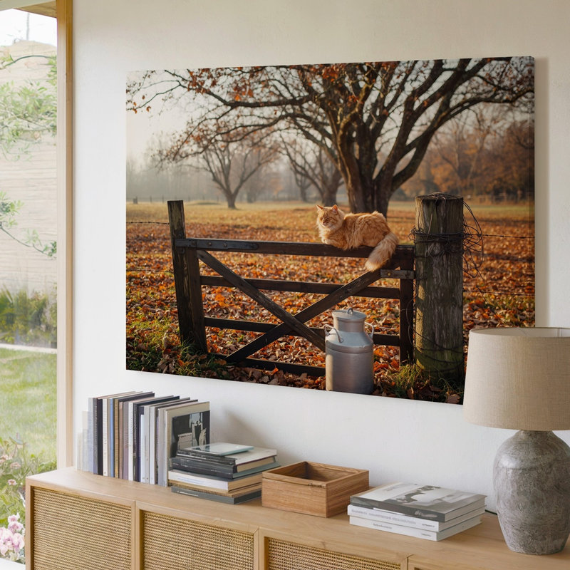 Toile dans une brume tranquille, paysage urbain Laden, art mural orange tabby, H 30 po x l 40 po