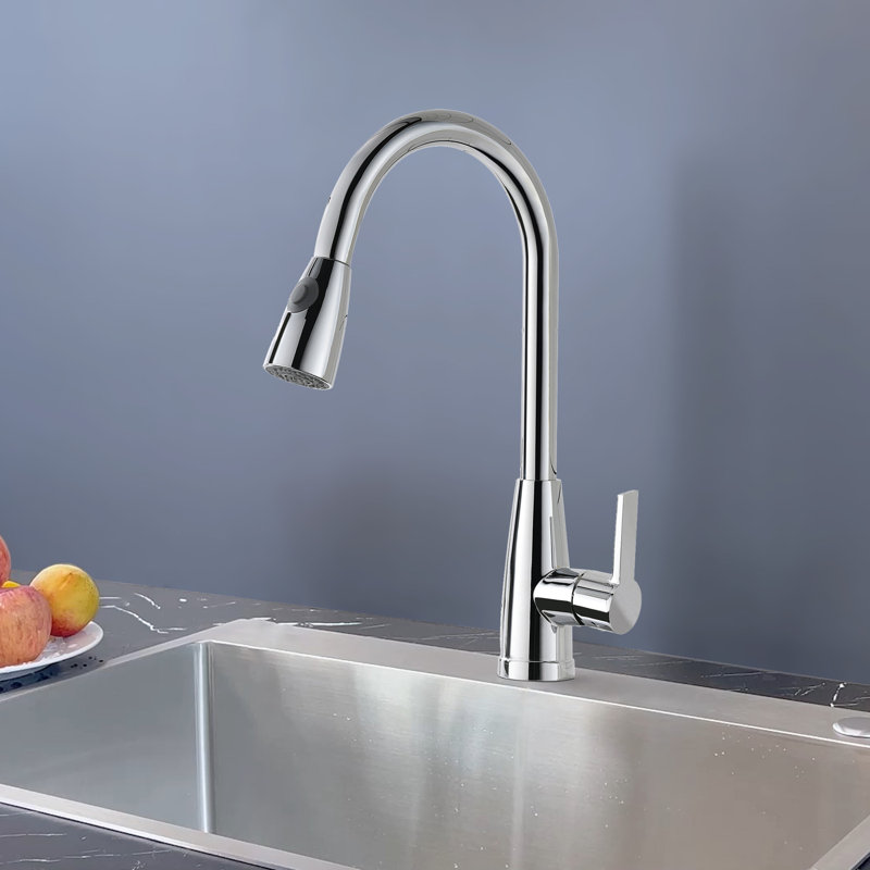 Robinet de cuisine à une poignée et douchette rétractable en chrome