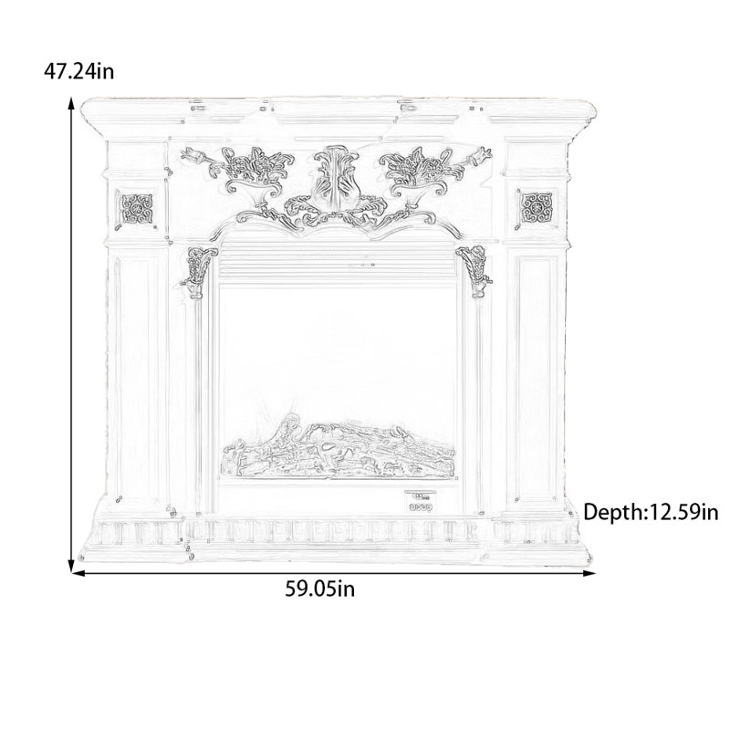 Foyer à flamme magnifiquement sculpté, Blanc, H 47,24 po x l 59,05 po x P 12,59 po