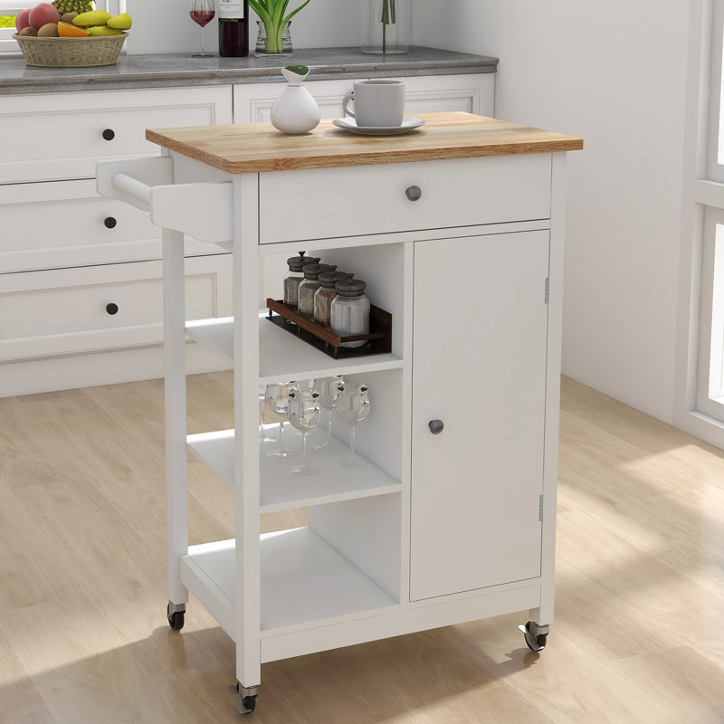 Îlot de cuisine multifonctionnel avec espace de rangement et chariot de finition en bois massif