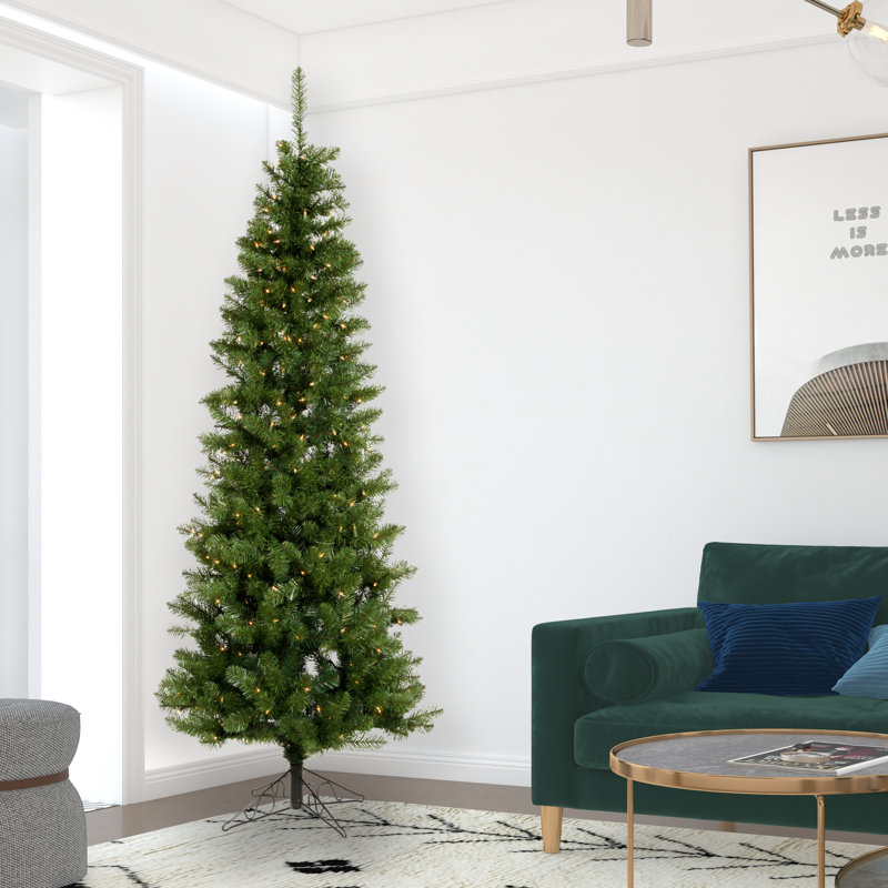 Salem Pencil Green Pine Artificial Christmas Tree with Stand, 6.5'  H, Warm White LED