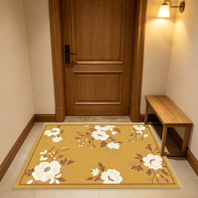 Tapis moutarde à motif floral rétro pour le salon, doux et confortable, convenant à toutes les saisons, facile à entretenir, tapis d'intérieur lavable à la machine, sous la table de la ferme convenant à la chambre à coucher, à la salle à manger, au bureau, au balcon, au patio