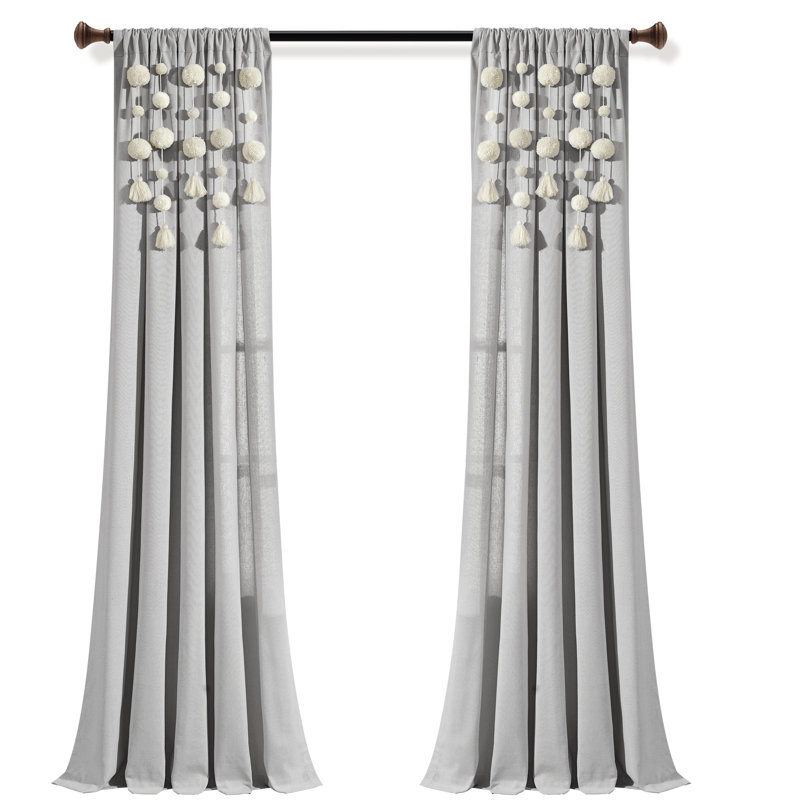 Panneau de rideau simple semi-diaphane avec passe-tringle Tassel Window, Gris clair, L 52 po x L 95 po