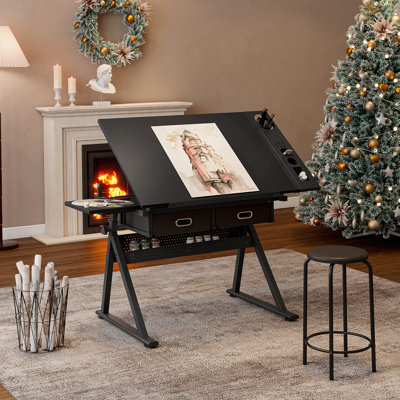 Bureau de dessin réglable avec tabouret et 2 tiroirs pour le bureau personnel
