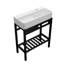 Lavabo console en céramique d'inspiration rétro avec planche à laver intégrée, pieds noirs élégants