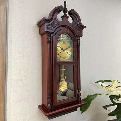 Mechanical large wall clock solid wood chime on the hour vintage European clock.