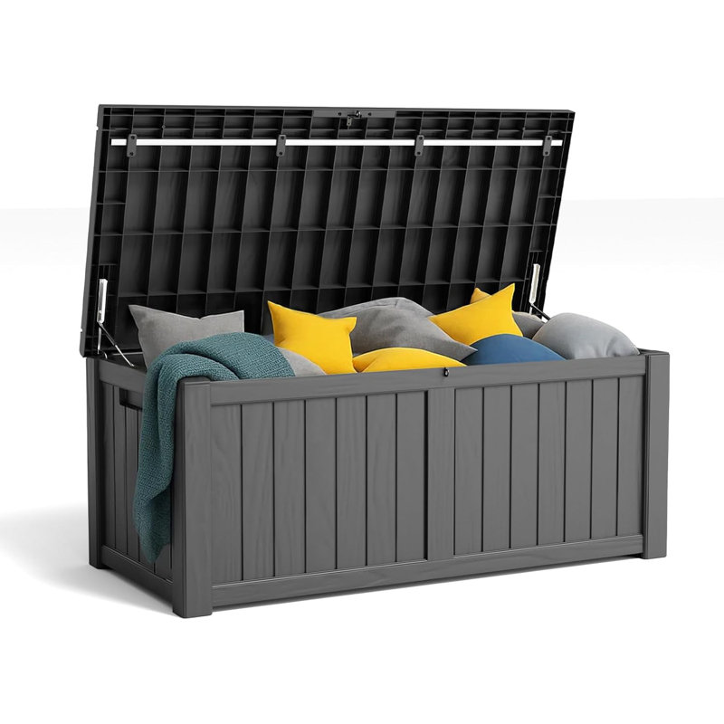 120 Gallon Deck Box, Lockable Patio Storage Box For Furniture, Garden Tools And Tools Storage - Black, Black