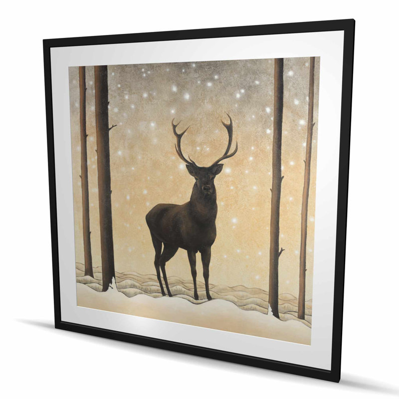 Roe Deer in Winter - Rustic Living, reproduction d'art encadrée, H 48 po x l 48 po, Noir