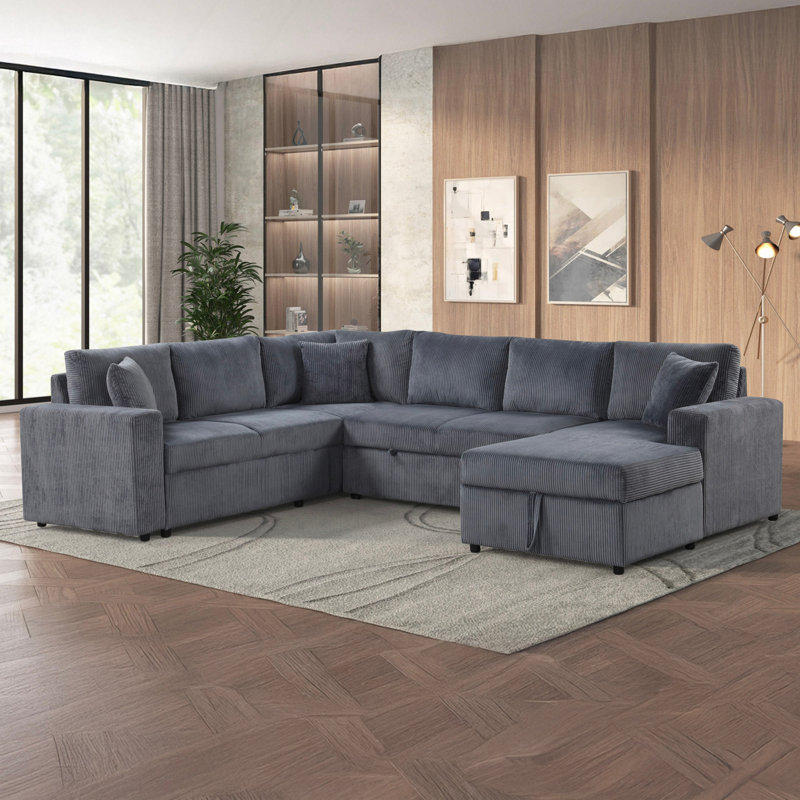 Canapé-lit modulaire en velours côtelé l 123 po Ruxley avec méridienne de rangement orientée à droite et coussins décoratifs