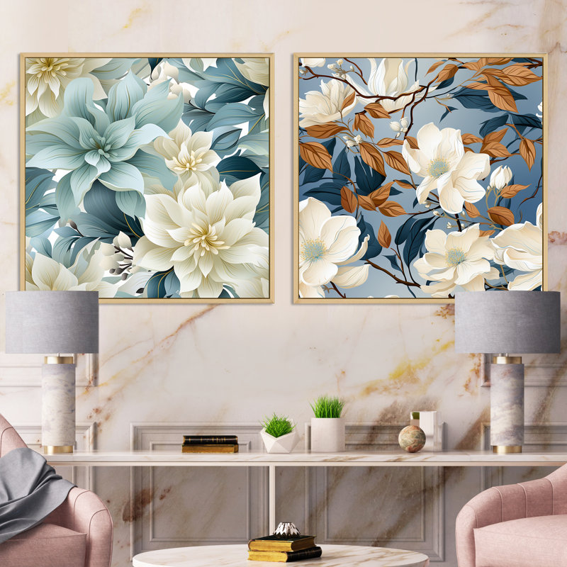 Lisandro - Ensemble de 2 collages carrés floraux, Cadre flottant brun, H 36 po x l 73 po