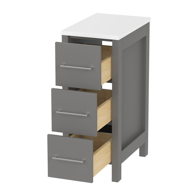 Armoire de salle de bain autoportante 12 po à 3 tiroirs Ravenna, Gris