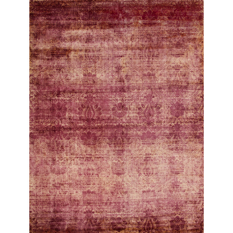Tibetan Hand Loomed Viscose/Cotton Abstract Rug in Rust