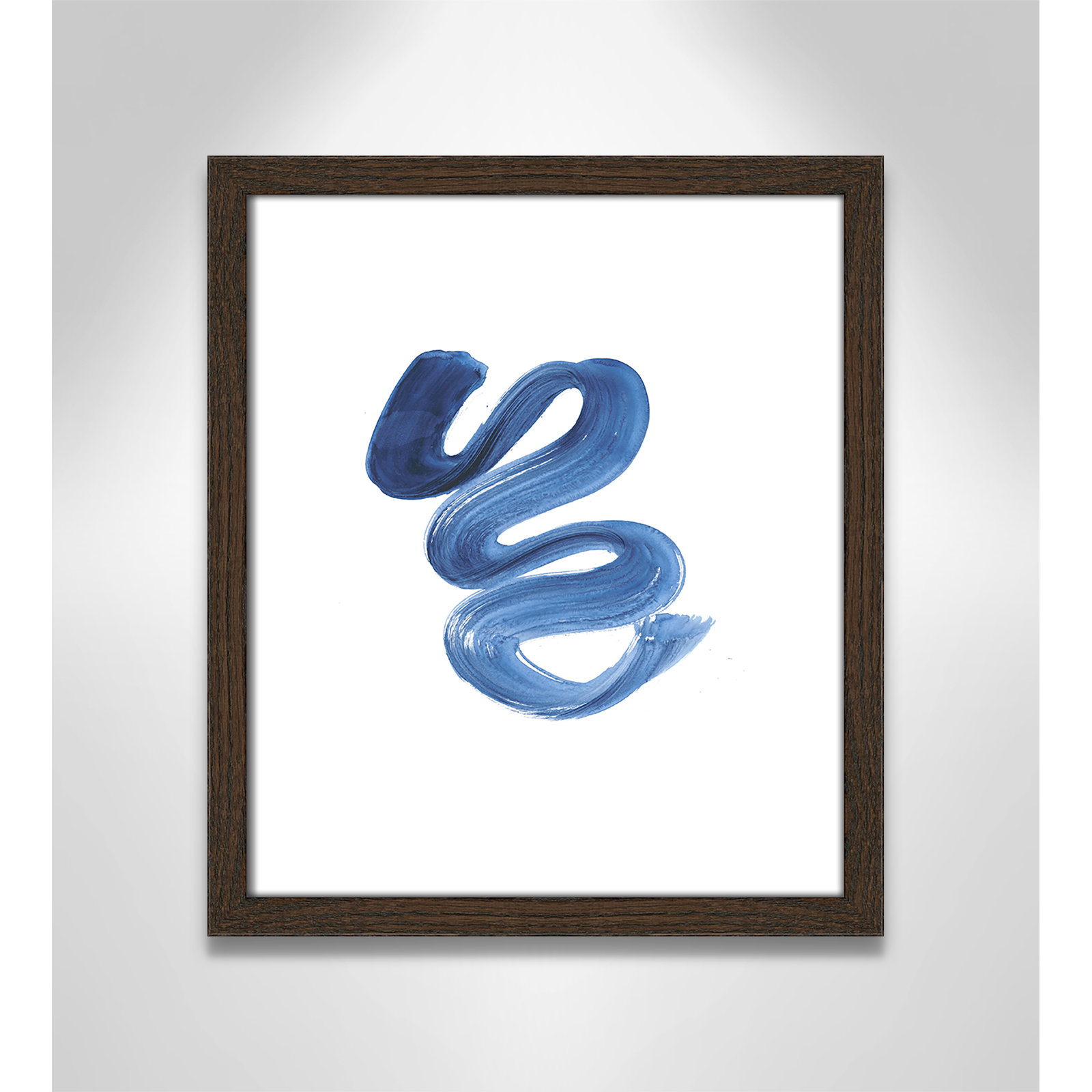 Slinky Indigo II by Filippo Ioco  - Painting Print, Walnut Wood Framed Paper, 15" H x 13" W x 0.75" D