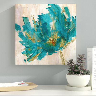 «Contemporary Teal Flower», reproduction sur toile tendue