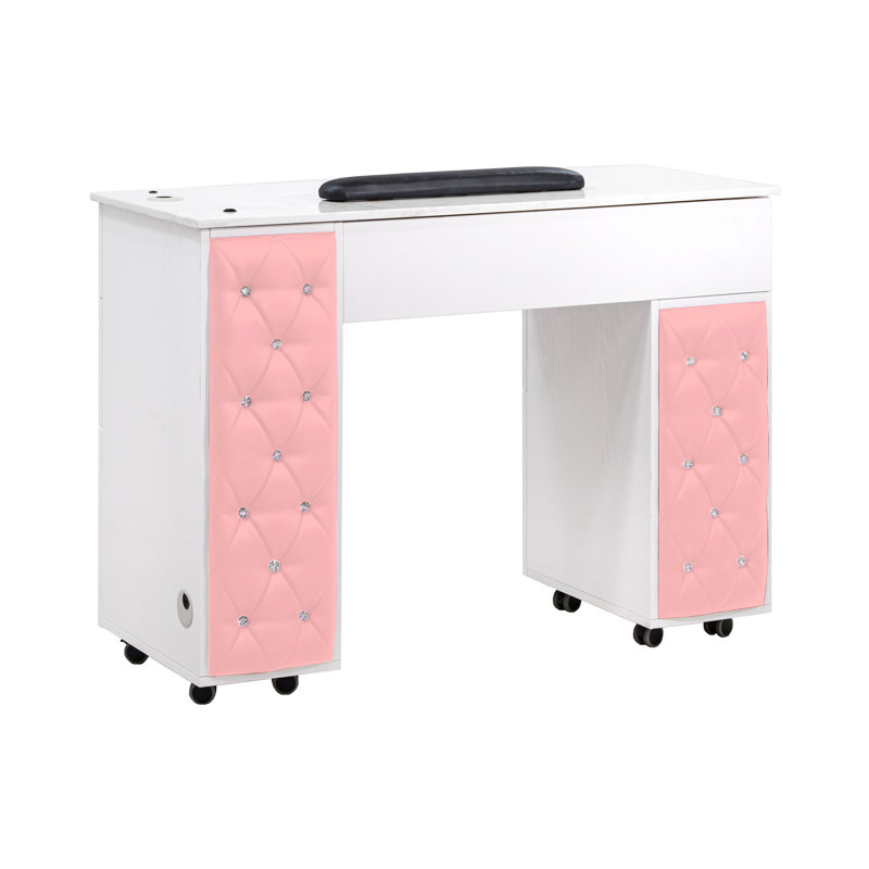 Organisateur de maquillage en bois, Blanc / rose