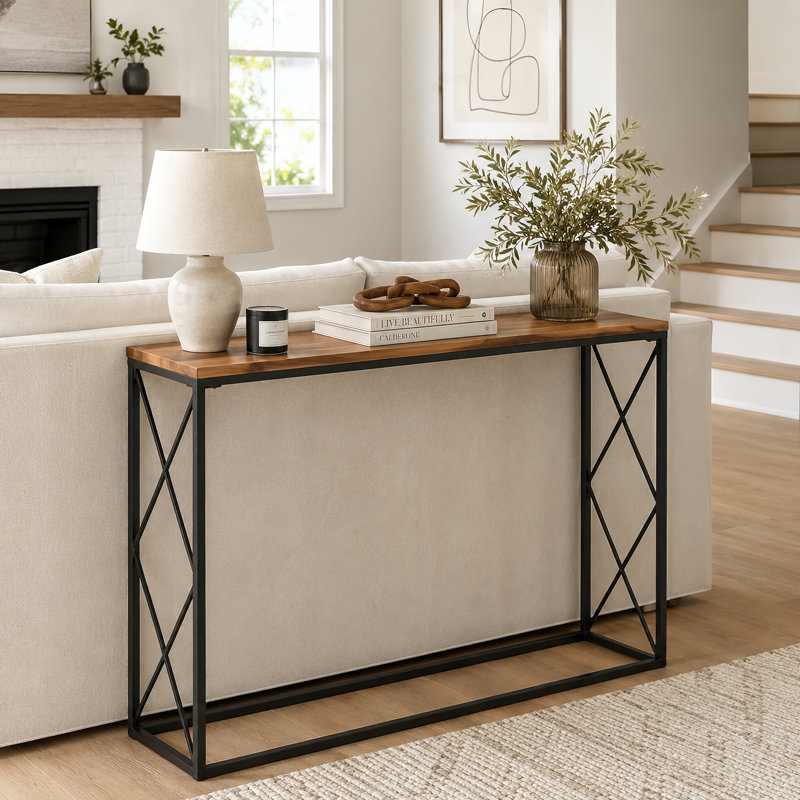 Console industrielle en bois avec canapé de 40 po d'épaisseur et plateau texturé de 0,8 po d'épaisseur
