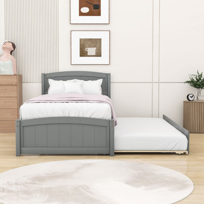 Lit plateforme simple en bois avec lit gigogne et tête de lit