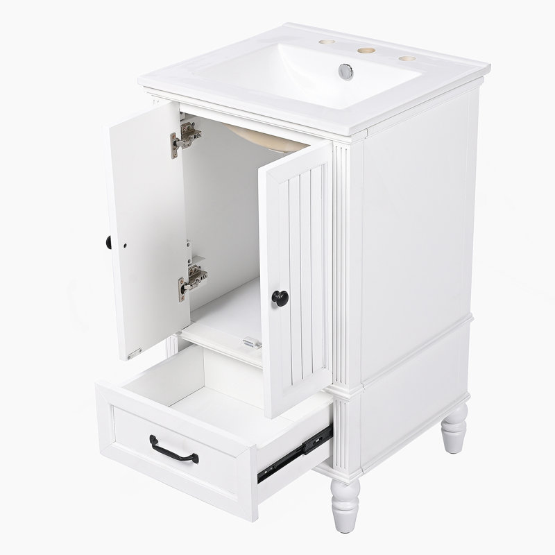 Meuble-lavabo de salle de bain avec lavabo, armoire avec deux portes, butoir de porte magnétique, patins réglables et tiroir pour un rangement pratique dans la salle de bain