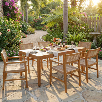  Classic 63"L Rectangular Outdoor Dining Table for Garden, Patio & Poolside, 6-Person - UV Resistant with Low Maintenance - Natural