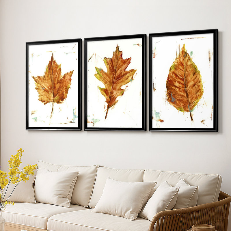 Autumn Leaf Study I - Toile tendue avec châssis sur mesure - 3 pièces, H 15 po x l 19 po, Noir