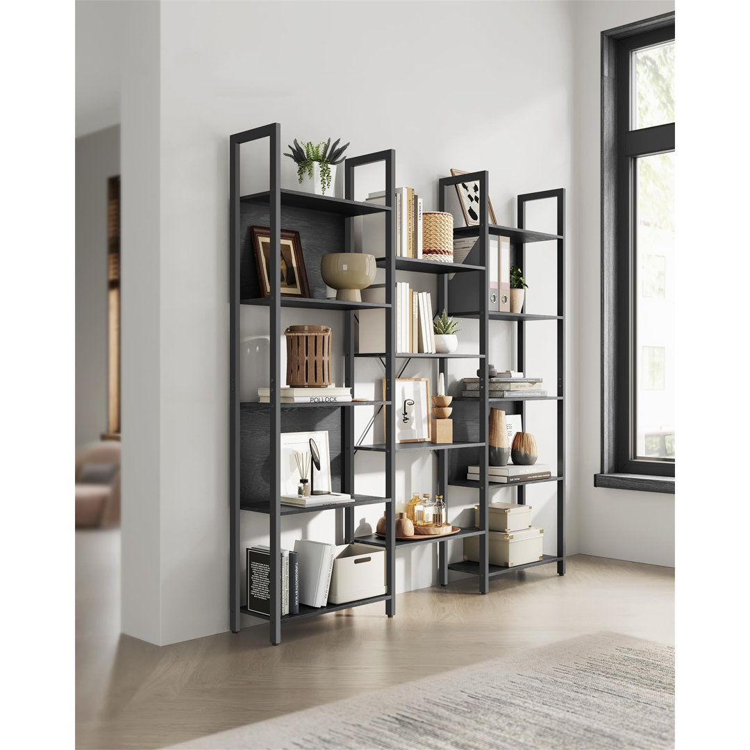 Bücherregal, Standregal Mit 14 Ablagen, Regal Mit Metallrahmen, Für Wohnzimmer, Arbeitszimmer, Büro, Industrie-Design, 2...