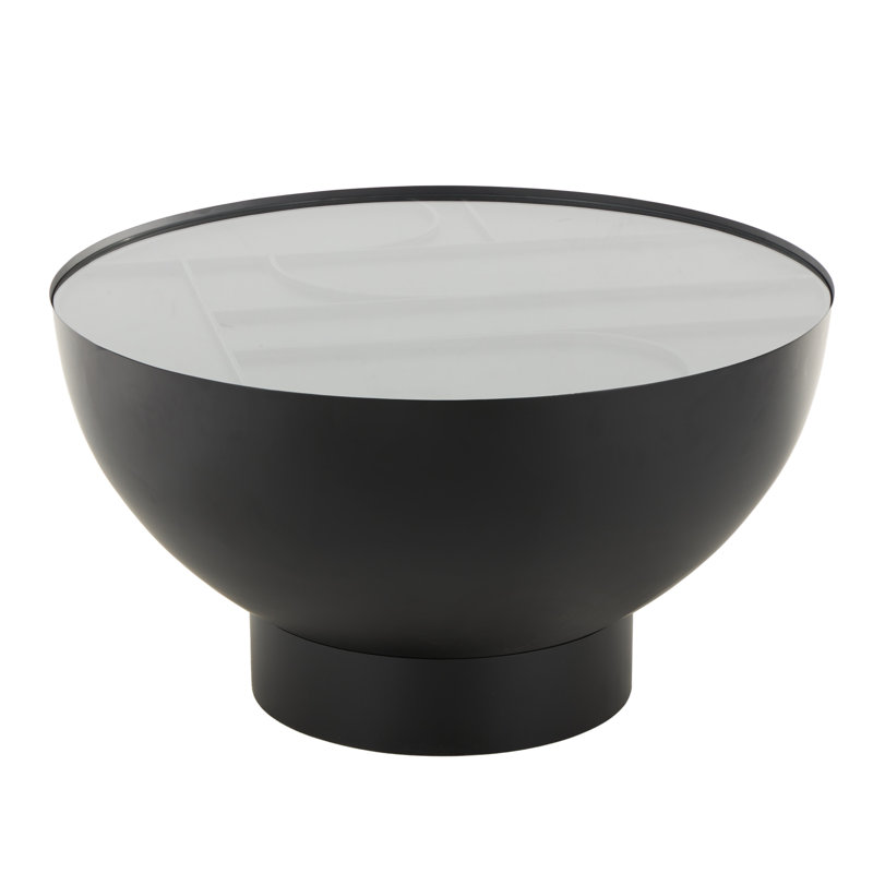 Table basse de salon à motif géométrique en métal Cole avec plateau en verre et base surélevée