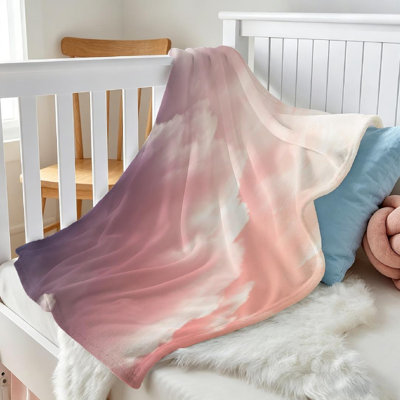 Jeté en flanelle bleue ultra douce, imprimé d'un seul côté, nuage coloré et ciel
