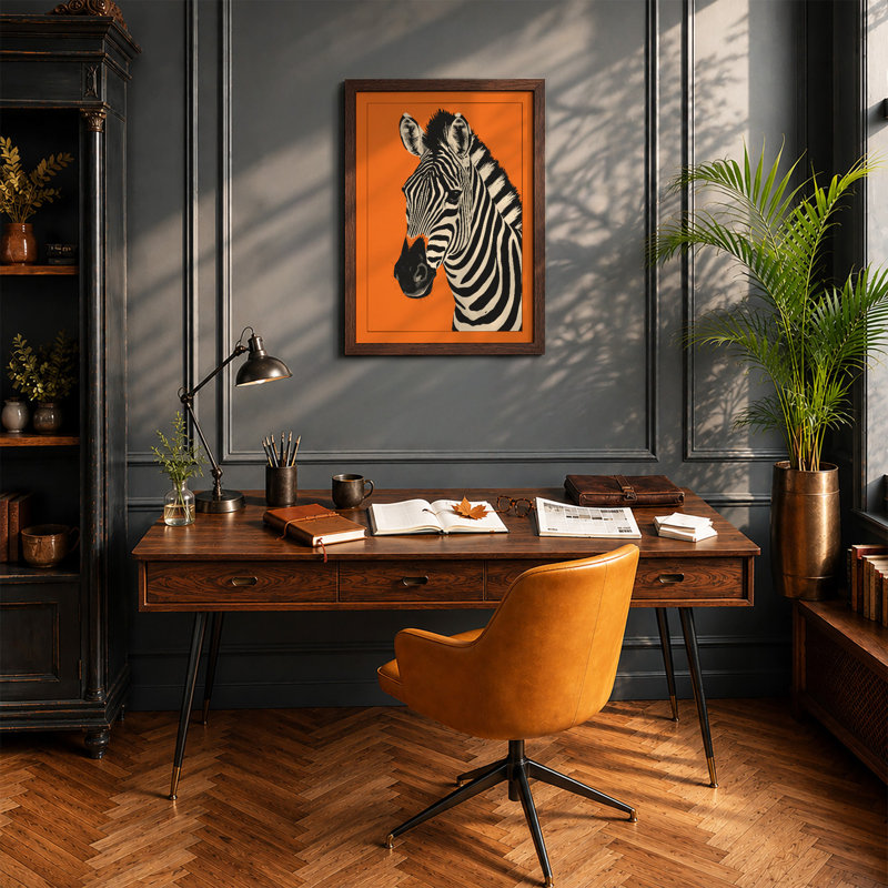 Zebra in Profile Graphic - Framed Print, Walnut, A1 - 84.1 x 59.4 cm