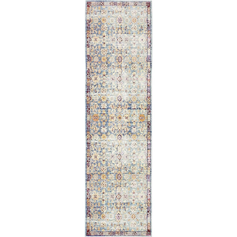 Tapis bleu / crème Donminique Southwestern, Tapis de couloir 2 pi 7 po x 9 pi 10 po
