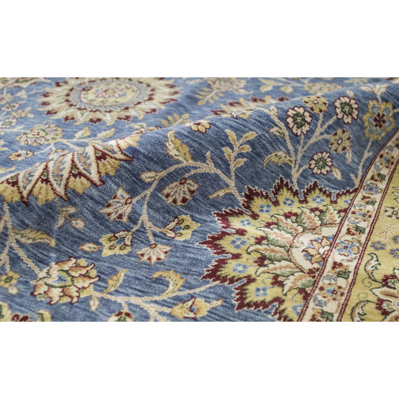 Tapis bleu et brun noué à la main de haute qualité